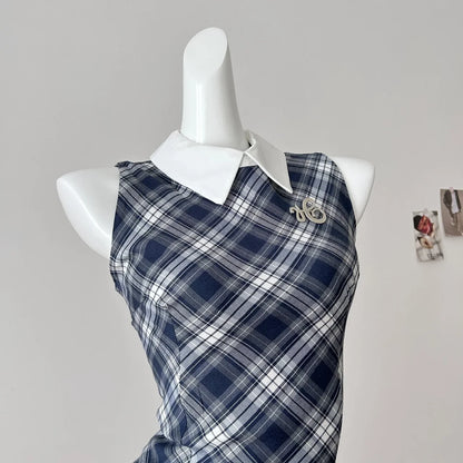 Women’s Summer Sweet Plaid Sleeveless Dress – Elegant Sexy Lace Dress