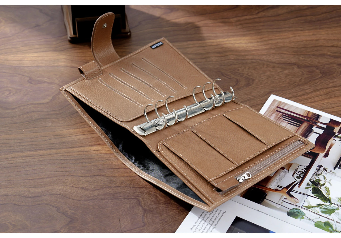 Full Grain Leather Planner with Rings – Personal Size Organizer