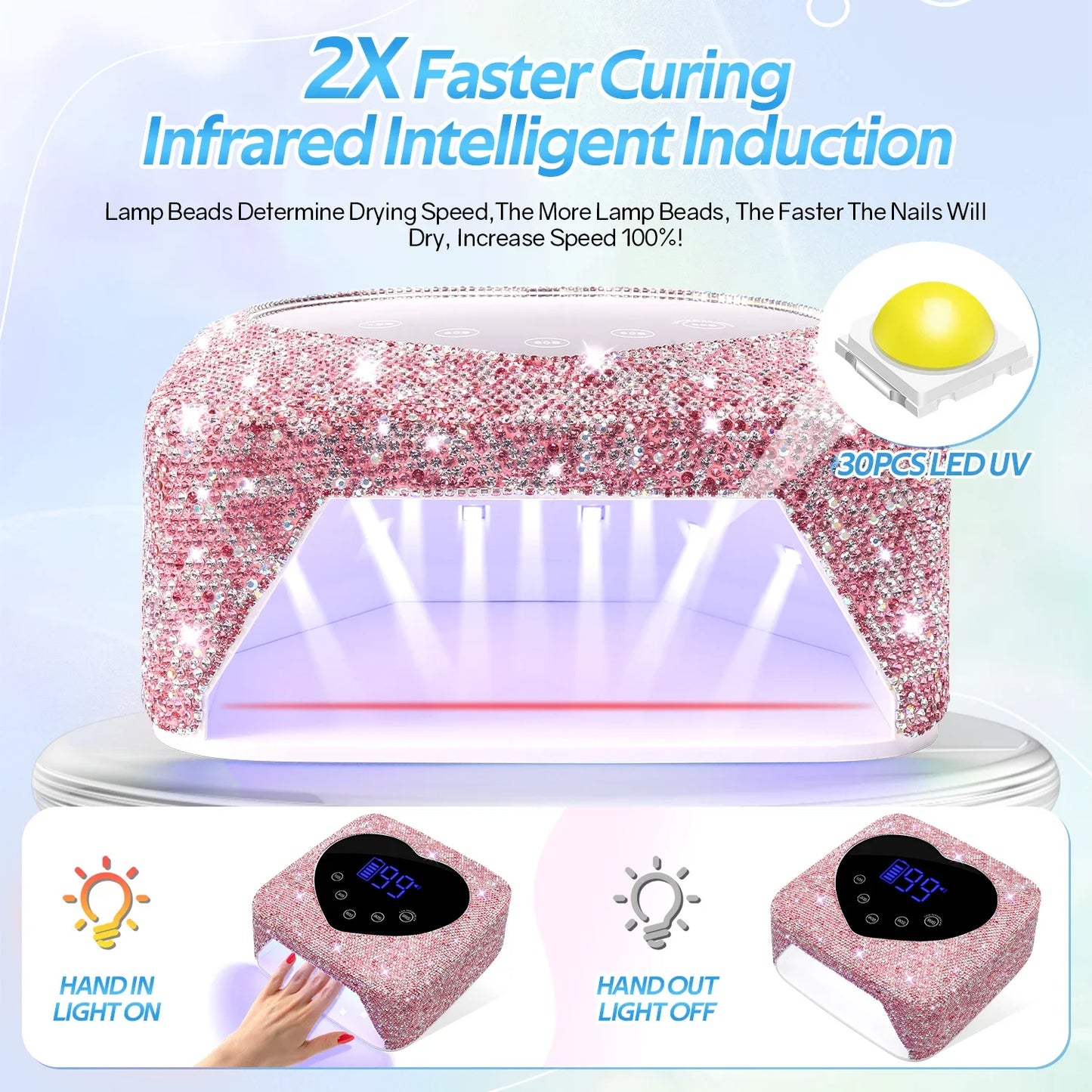 72W Cordless UV Nail Lamp – Rechargeable Dryer with 5 Timers