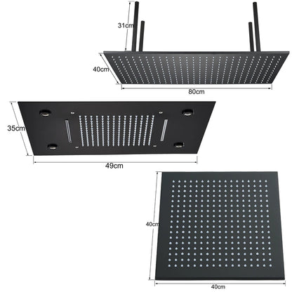 Black LED Rainfall Shower Head | Remote Control Ceiling Waterfall Tap