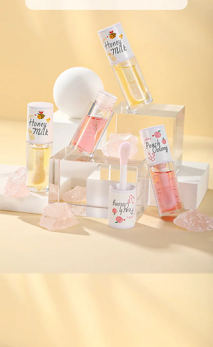 Peach Milk Honey Lip Oil – Moisturizing Gloss with Big Brush