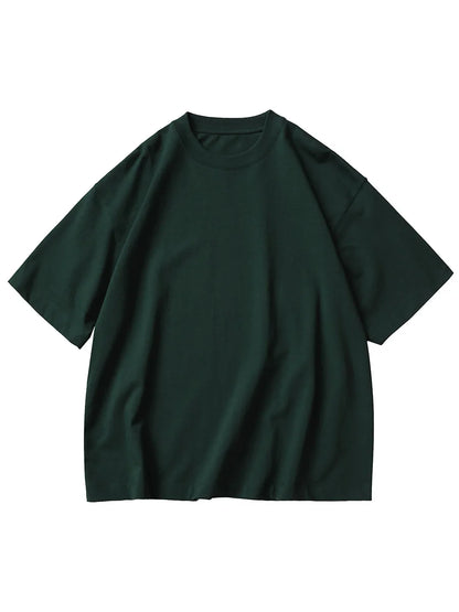 Oversized Heavy Cotton T-Shirt Men Solid Color Drop Shoulder Loose Fit