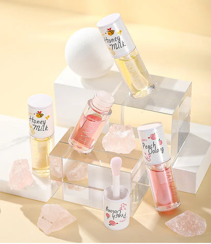 Peach Milk Honey Lip Oil – Moisturizing Gloss with Big Brush
