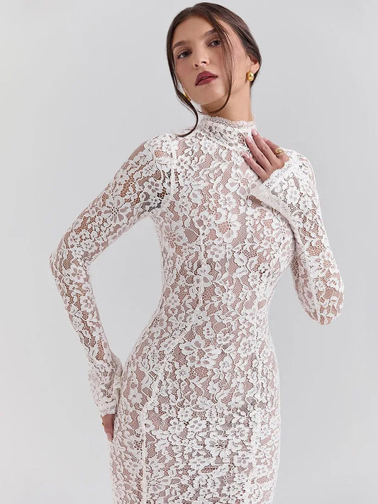Women’s Elegant Lace Bodycon Dress – Long Sleeve Fishtail Evening Dress