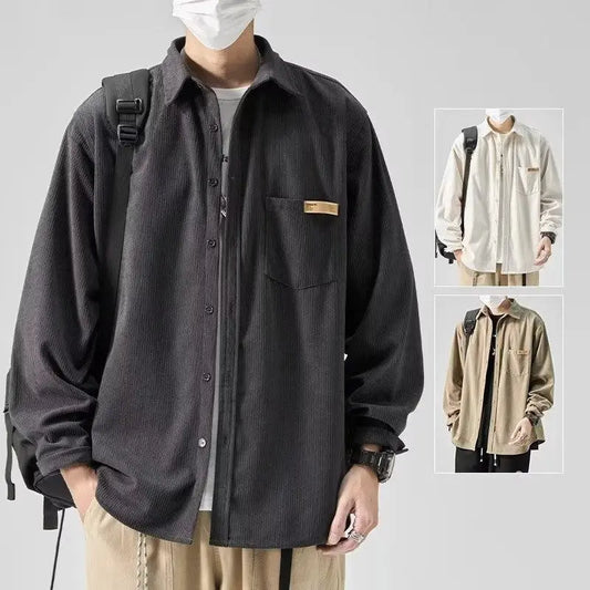 Men’s Loose Corduroy Shirt – Casual Thick Long Sleeve Top