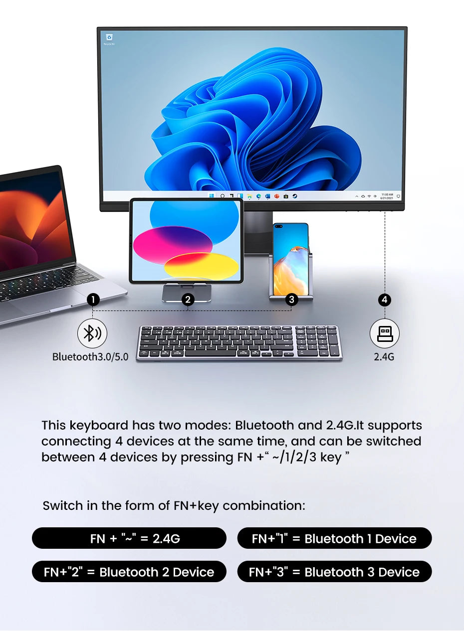 Wireless Bluetooth 5.0 Keyboard – 99 Keys Russian/Korean/English