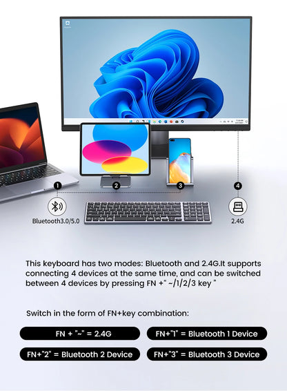 Wireless Bluetooth 5.0 Keyboard – 99 Keys Russian/Korean/English