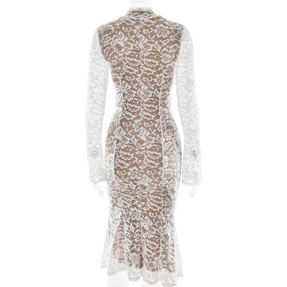 Women’s Elegant Lace Bodycon Dress – Long Sleeve Fishtail Evening Dress