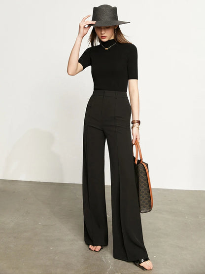 Women’s Wide Leg Chiffon Pants – High Waist Loose Office Trousers