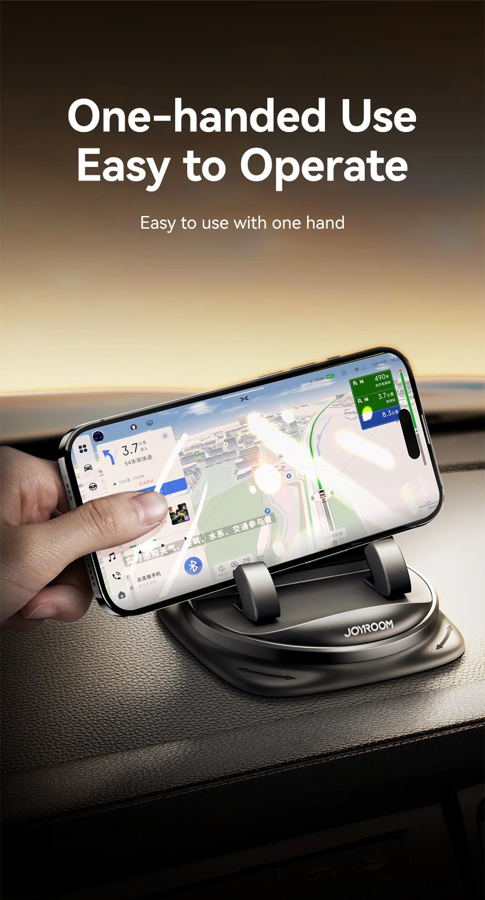 Joyroom Car Phone Holder – 360° Rotation, One-Handed Dashboard Mount