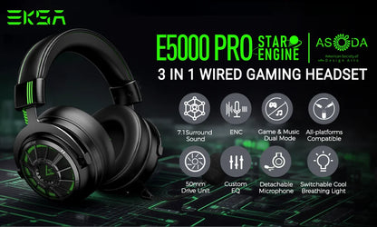 Cartmela E5000 Pro Gaming Headset – 7.1 Surround Sound, ENC Mic