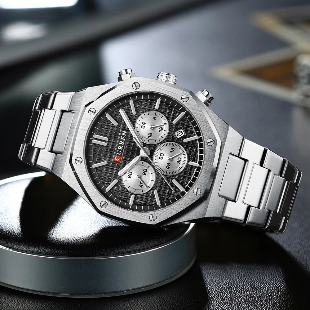 Casual Stainless Steel Quartz Watch – Waterproof Men’s Chronograph