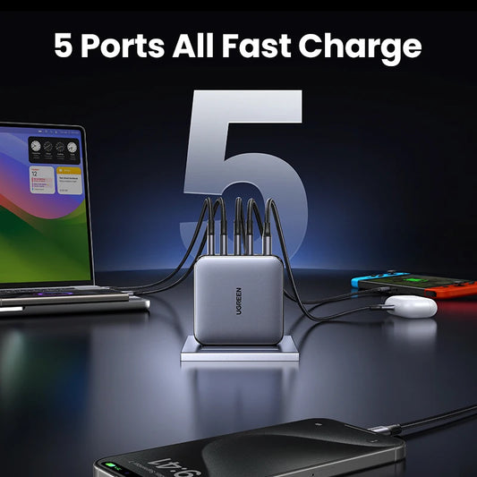 100W GaN Fast Charger – 5-Port USB-C PD QC4.0 Charger Hub