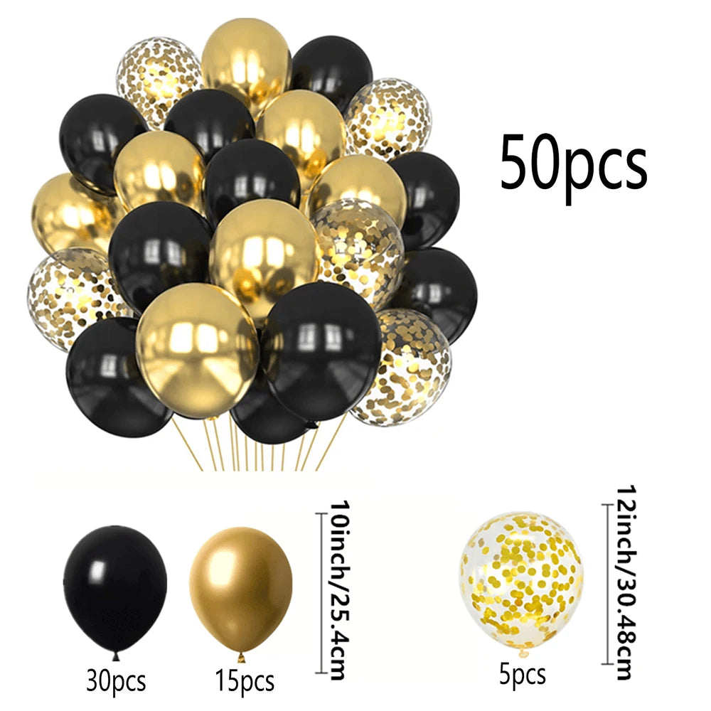16pcs Black Metallic Sequin Balloons – Party & Event Decor