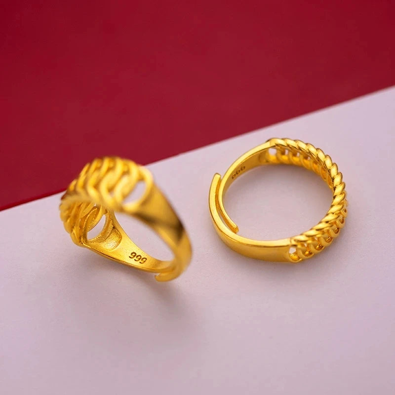 Gold Color Opening Rings for Couples – Dragon & Phoenix Design
