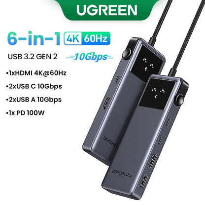 Uno 6-in-1 USB-C Hub – 4K 60Hz, 100W PD, 10Gbps Splitter