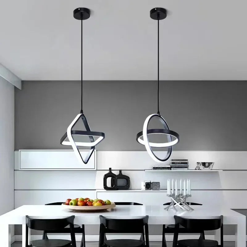 Modern Black LED Pendant Light – Dining & Bedroom Chandelier Lamp