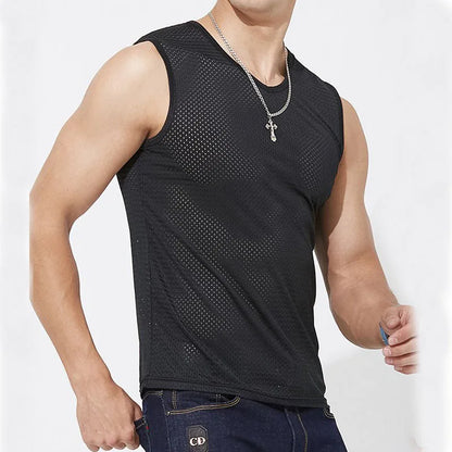 Men’s Ice Silk Mesh Tank Top Bodybuilding Fitness Vest