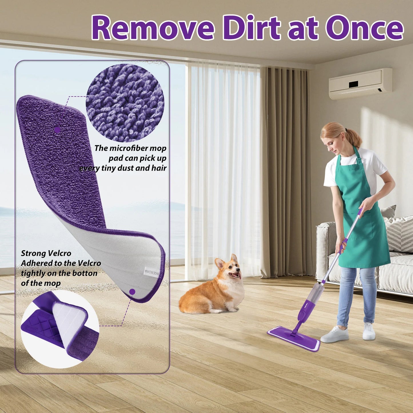 DARIS Spray Mop – 500ml Refillable Bottle, 3 Microfiber Pads
