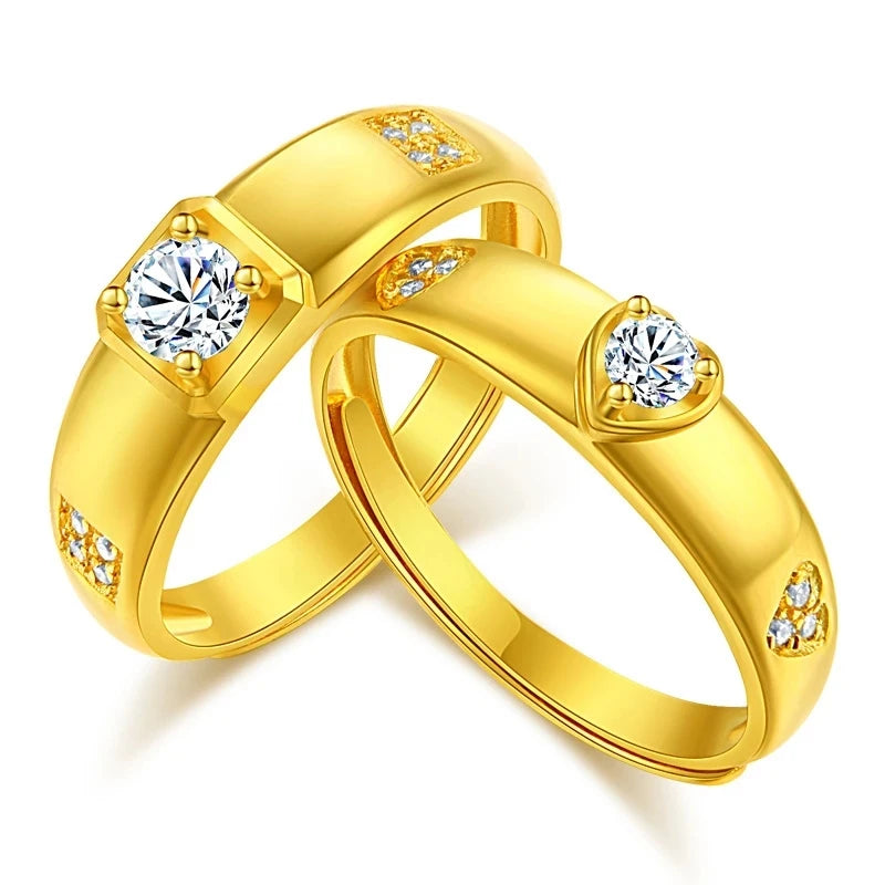 Gold Color Opening Rings for Couples – Dragon & Phoenix Design