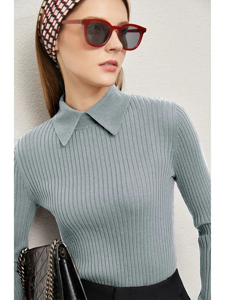 Women’s Slim Fit Striped Sweater – Autumn Office Basic Knitted Top