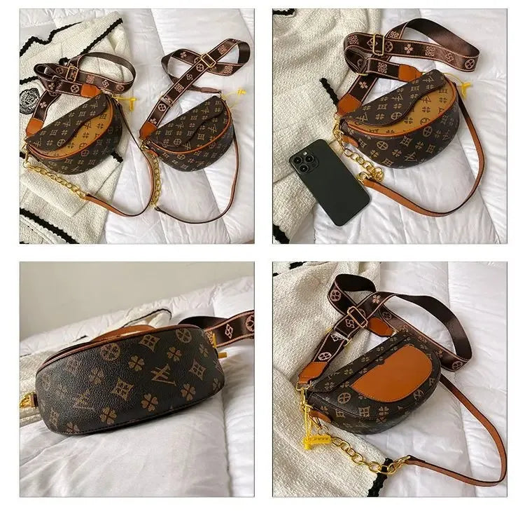 Trendy Textured Half-Round Saddle Bag