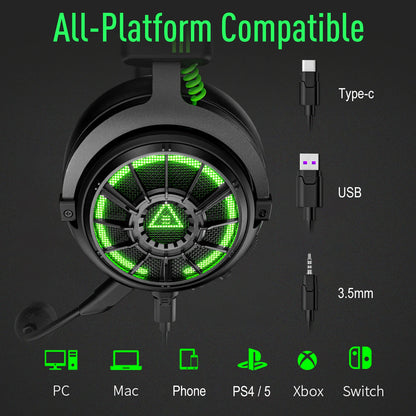 Cartmela E5000 Pro Gaming Headset – 7.1 Surround Sound, ENC Mic