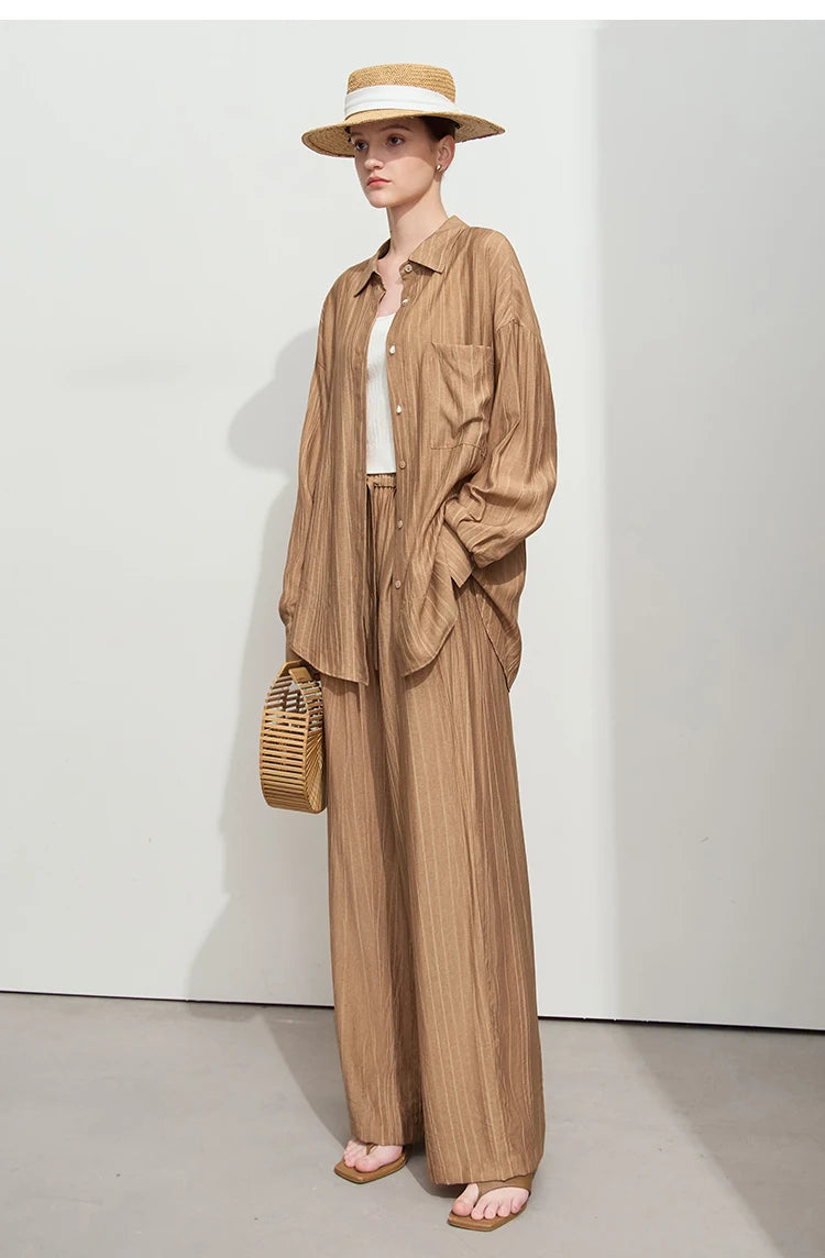 Women’s Casual Shirt & Wide Leg Pants – Spring Basic Separate Set