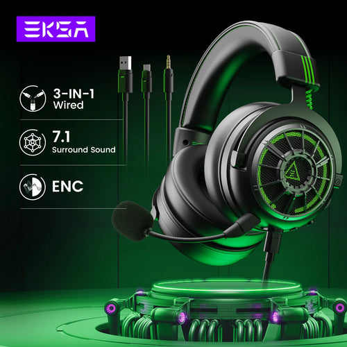 Cartmela E5000 Pro Gaming Headset – 7.1 Surround Sound, ENC Mic