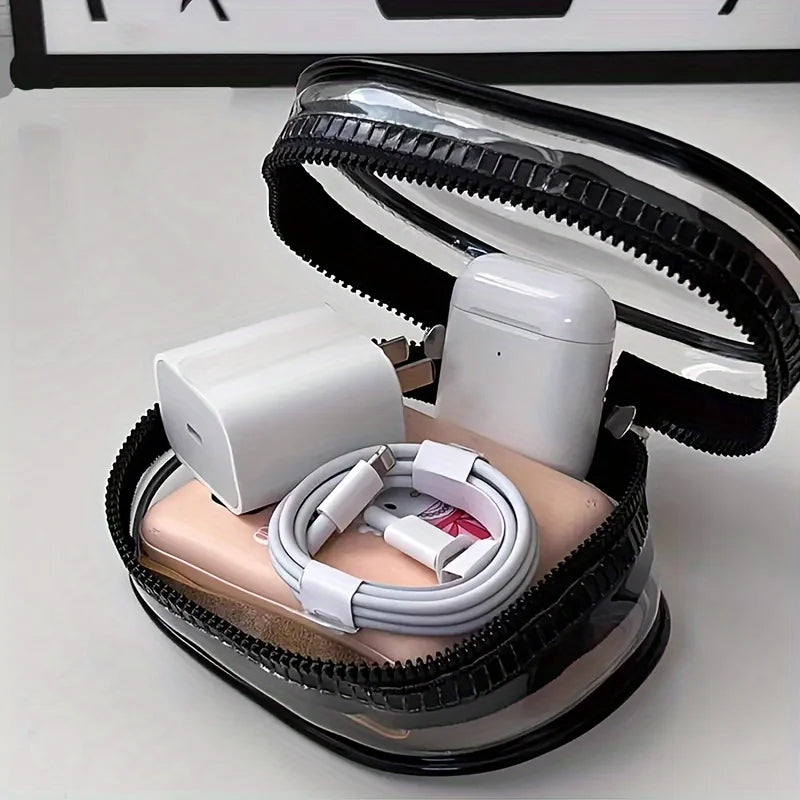 Portable Mini Clear Zipper Bag - Organizer for Earphones & Chargers