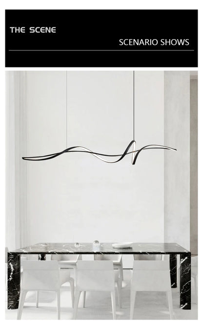 Modern Curved LED Pendant Light – Minimalist Dining Room Fixture