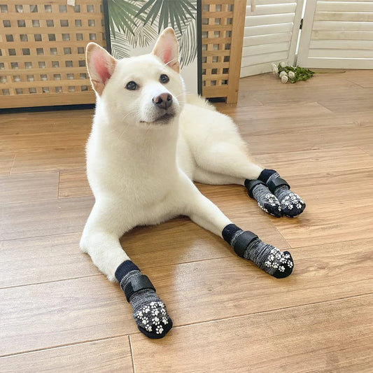 4PCS Dog Shoes –Adjustable Non-Slip Pet Socks for Indoor & Outdoor Use