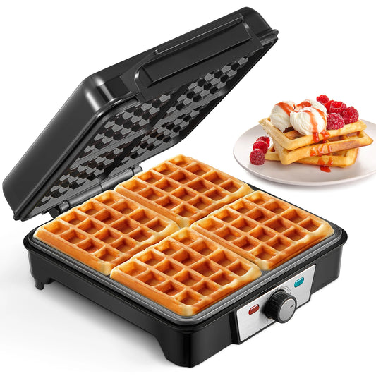 4-Slice Belgian Waffle Maker with Nonstick Plates – 1200W Compact
