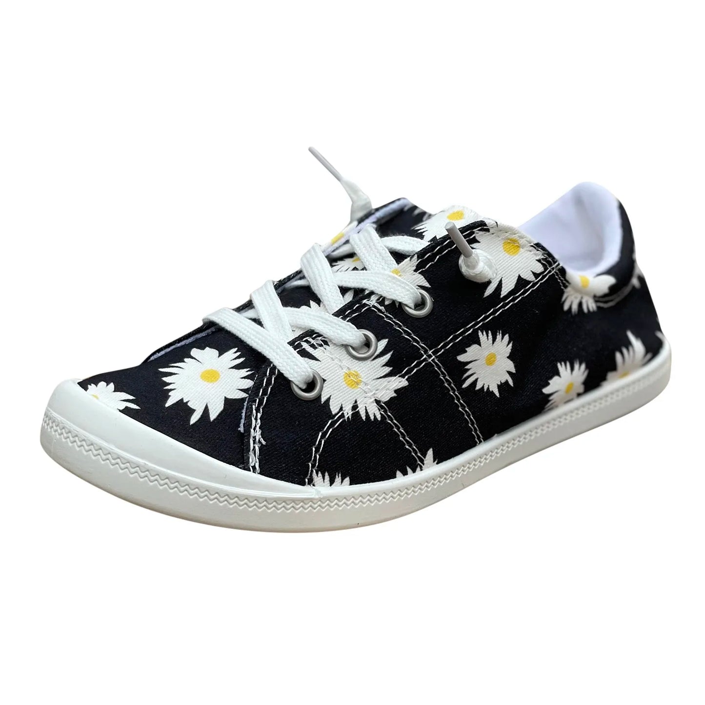 Women’s Floral Lace-Up Sneakers – Lightweight Casual Flat Shoes