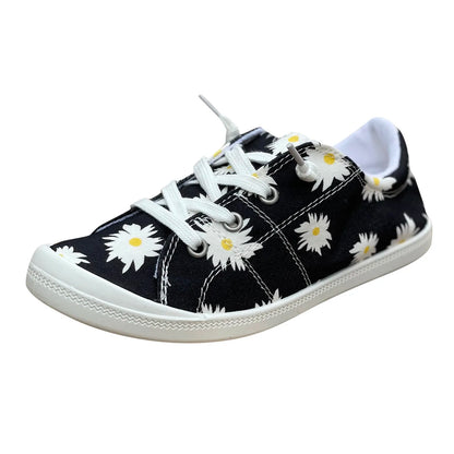 Women’s Floral Lace-Up Sneakers – Lightweight Casual Flat Shoes