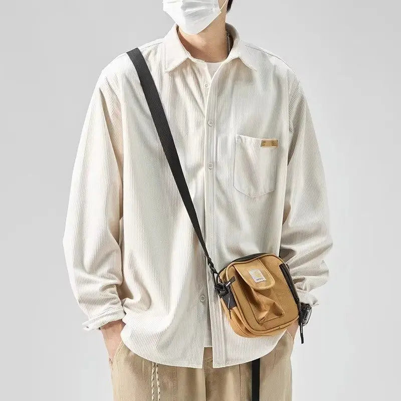 Men’s Loose Corduroy Shirt – Casual Thick Long Sleeve Top