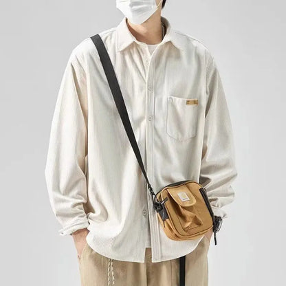 Men’s Loose Corduroy Shirt – Casual Thick Long Sleeve Top