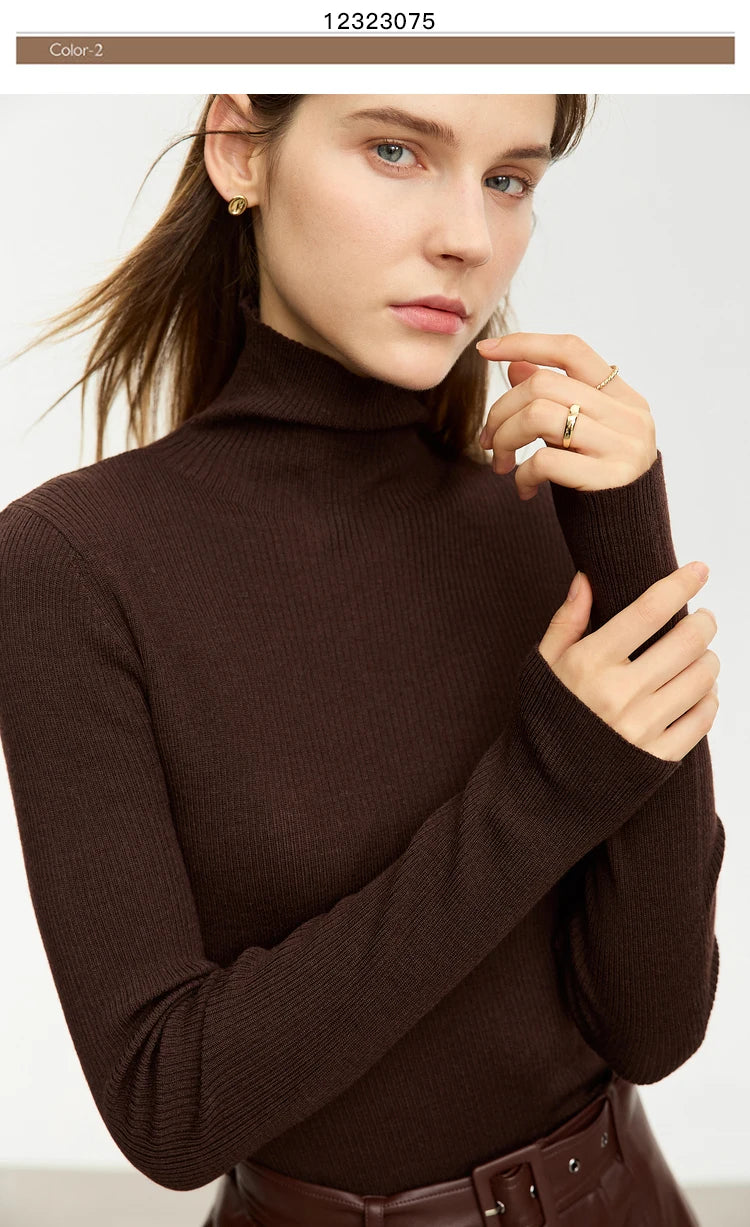Women’s Slim Fit Turtleneck Sweater – Warm High Elastic Pullover
