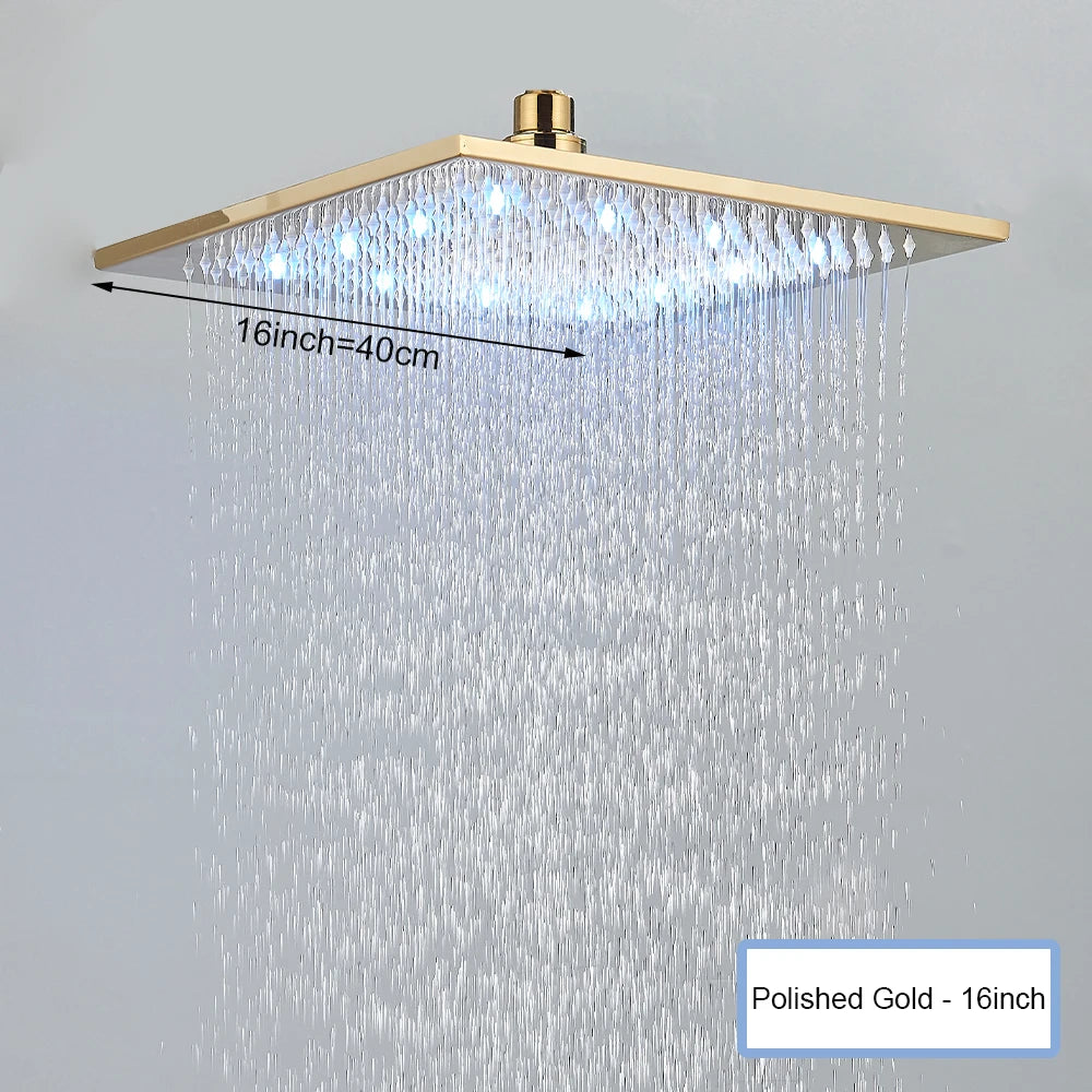 Black LED Rainfall Shower Head | Remote Control Ceiling Waterfall Tap