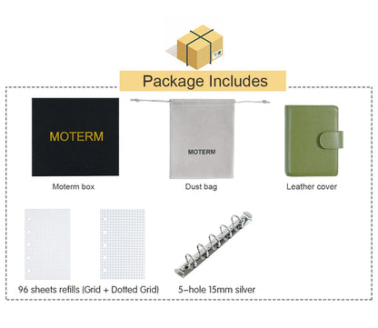 A8 / M5 Mini Rings Planner – Pebbled Grain Cowhide Leather Organizer
