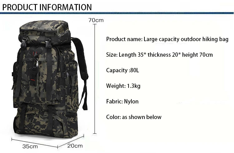 80L Large Capacity Waterproof Camouflage Outdoor Backpack