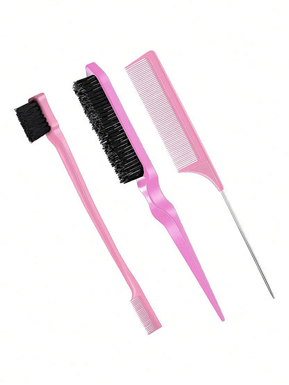 3pcs Hair Styling Comb Set – Edge Brush, Rat Tail & Detangling Tool