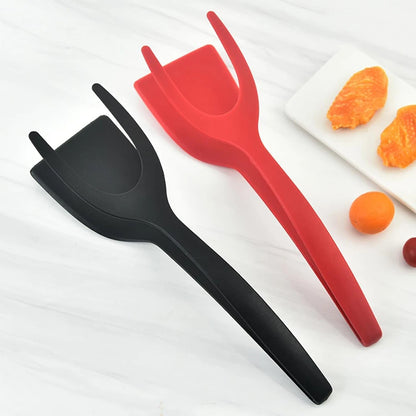 2-in-1 Grip Flip Spatula Tongs - Nylon Non-Stick Egg Flipper for Pancakes, Fish