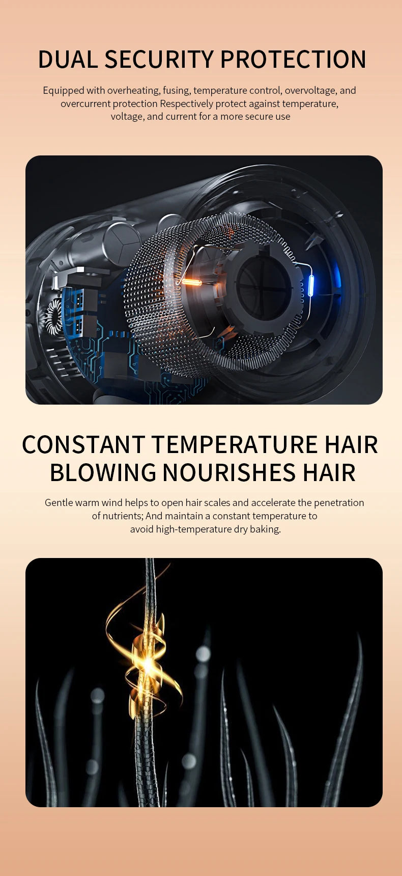 High-Speed Quiet Hair Dryer with Constant Temp & Fast Drying