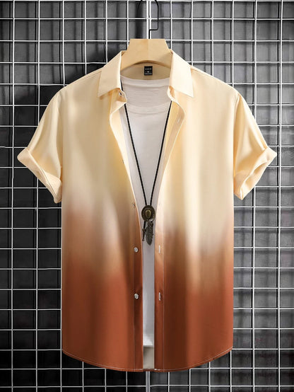 Men’s 3D Graphic Print Shirt – Gradient Short Sleeve Summer Top