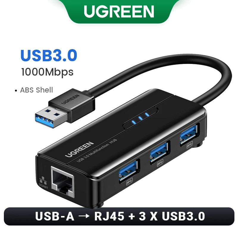 USB 3.0 1000Mbps Ethernet Adapter – RJ45 LAN Network Hub