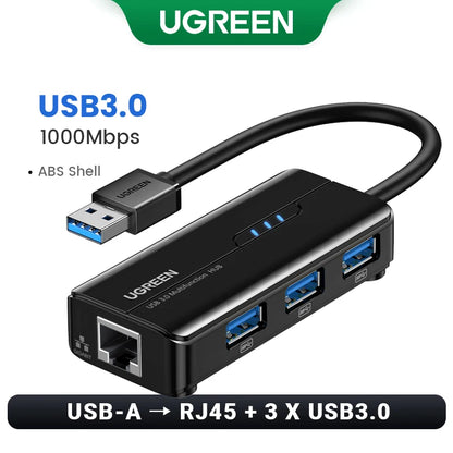 USB 3.0 1000Mbps Ethernet Adapter – RJ45 LAN Network Hub