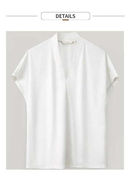 Women’s Classic V-Neck Short Sleeve T-Shirt – Casual Solid Stretch Top
