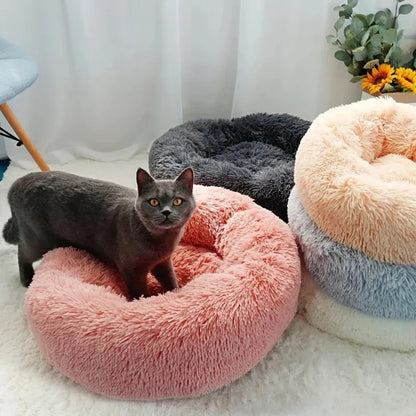 Round Cat Bed House - Soft Plush Cushion Bed for Dogs & Cats, Pet Sleeping Sofa