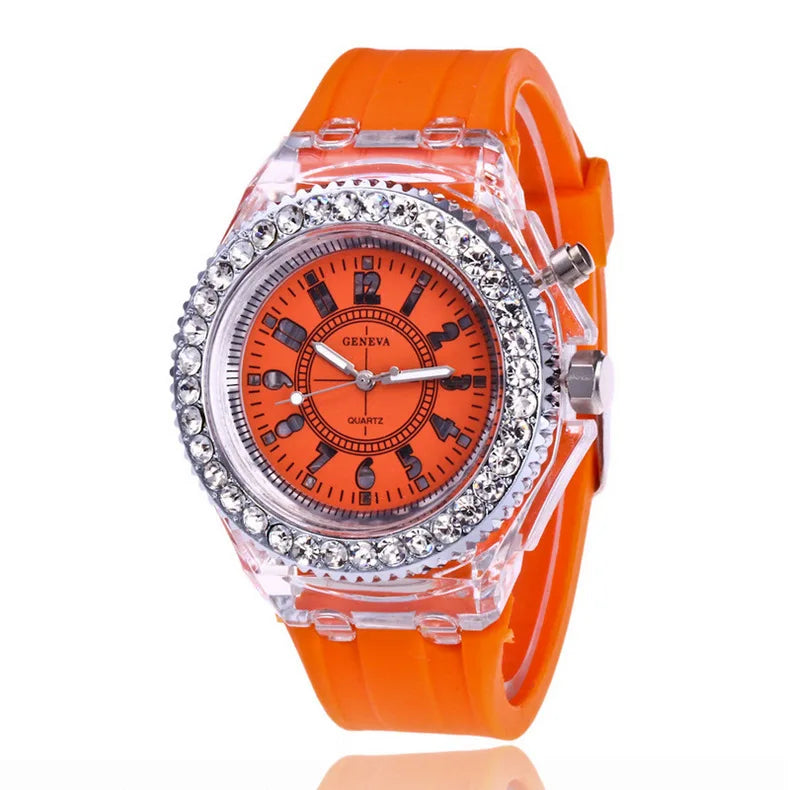 LED Flash Luminous Watch 7-Color Light Unisex Jelly Wristwatch